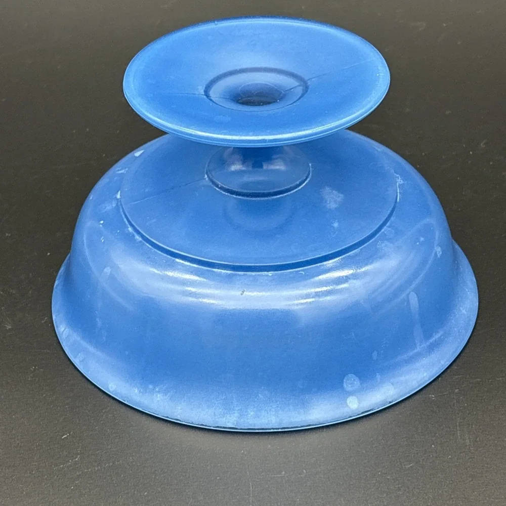 Vintage MCM A.L. Randall Frosted Blue Glass Pedestal Bowl Ribbed Base Compote